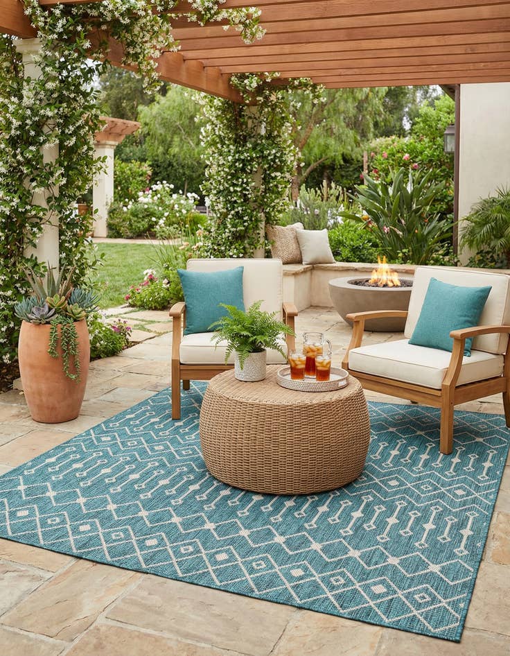 Detail image of 6' x 6' Washable Lattice Indoor / Outdoor Square Rug