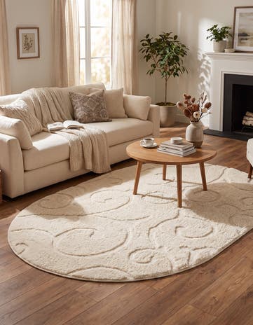 Ivory Botanical Shag Oval Rug