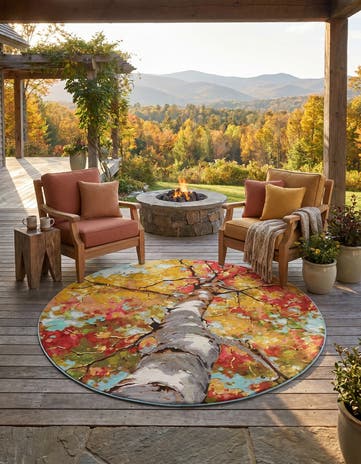 7' 10 x 7' 10 Easy-Clean Botanical Indoor / Outdoor Round Rug