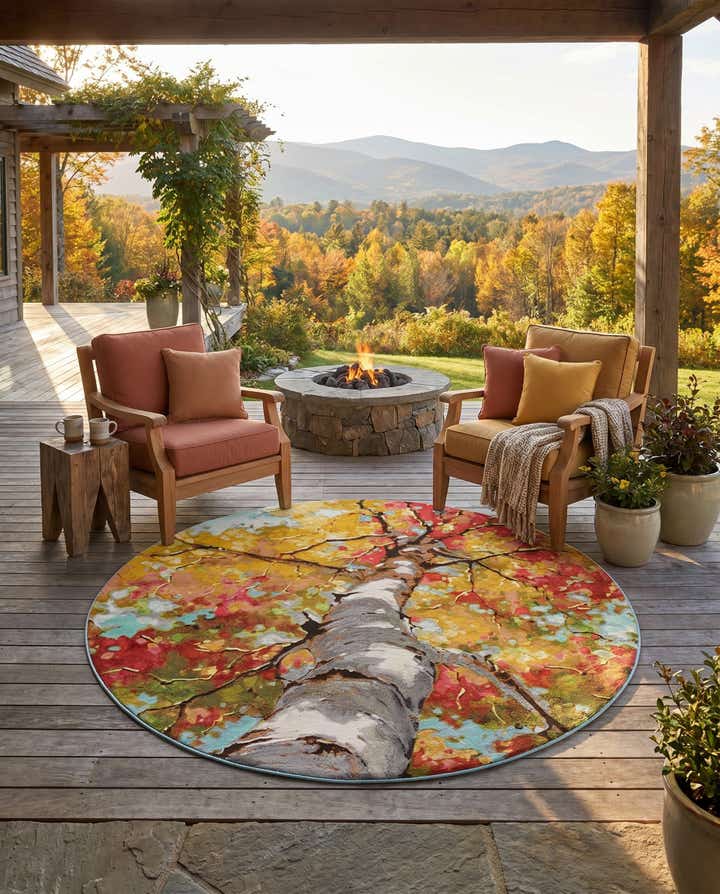 7' 10 x 7' 10 Easy-Clean Botanical Indoor / Outdoor Round Rug
