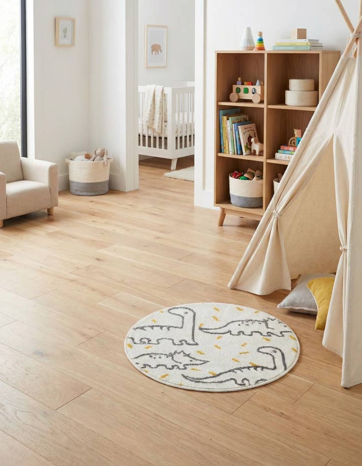 Detail image of 2' 2 x 2' 2 Dinosaur Whimsy Kids Round Rug