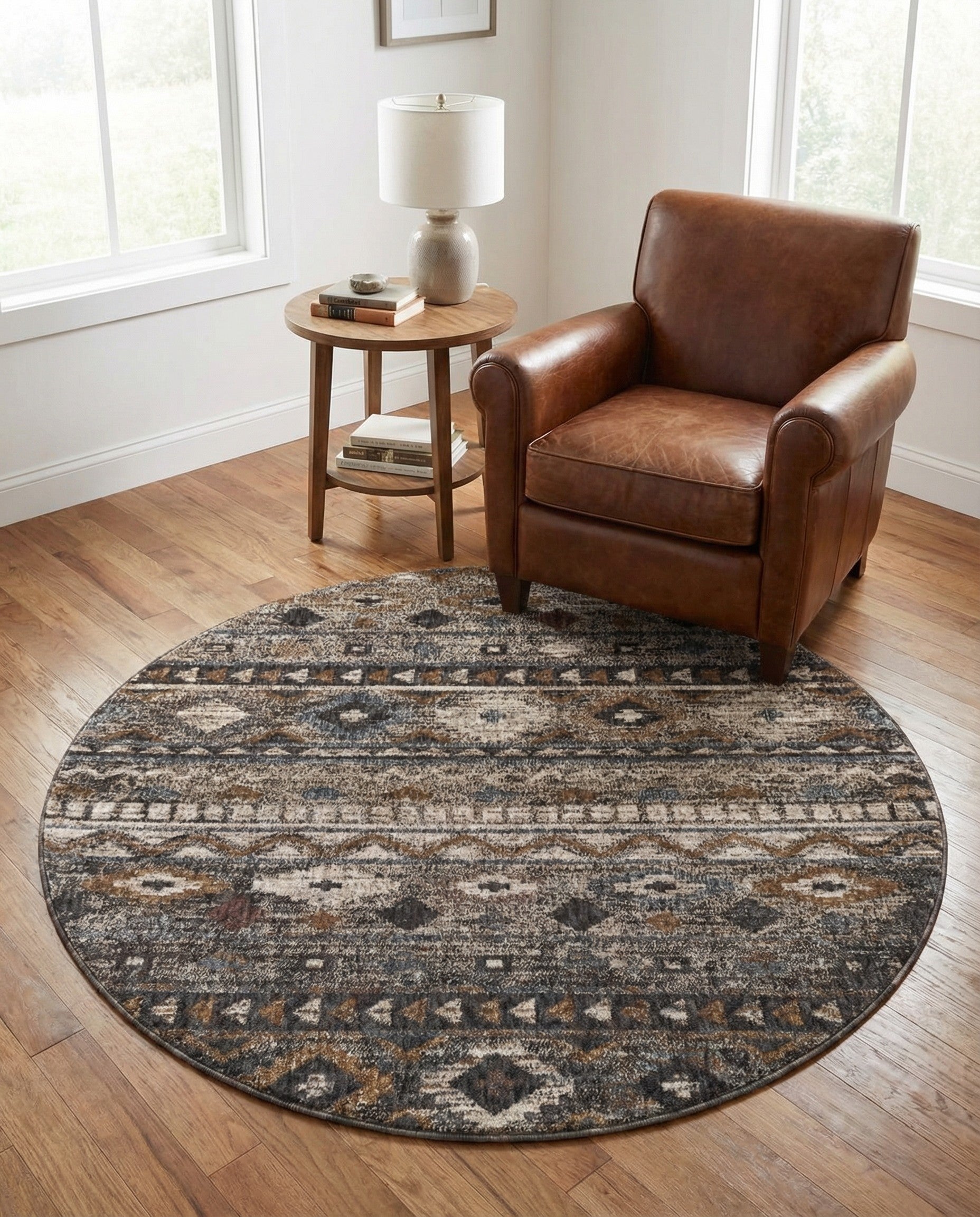 5' 3 x 5' 3 Eco Southwestern Round Rug