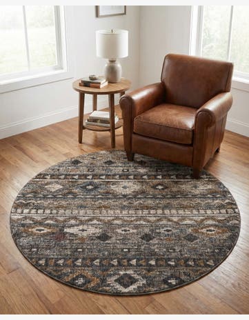 Khaki Gray Eco Southwestern Round Rug