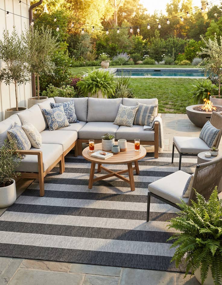 Detail image of 10' x 10'  Washable Striped Indoor / Outdoor Square Rug