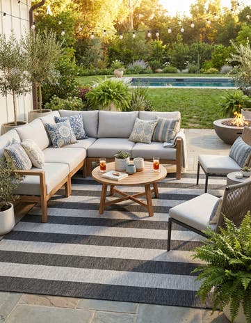 Charcoal Gray Easy-Clean Ribbon Indoor / Outdoor Square Rug