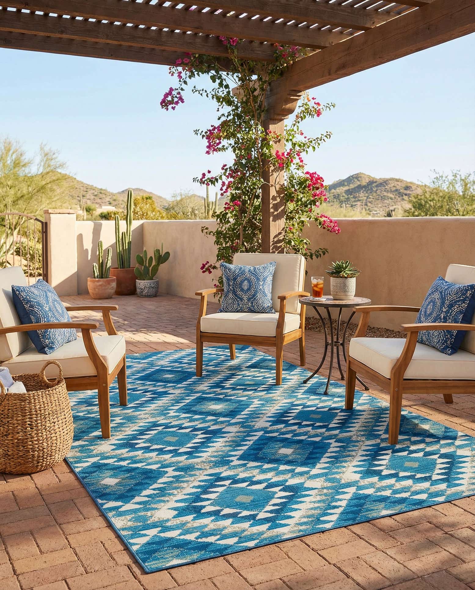 5' 3 x 8' Easy-Clean Southwestern Indoor / Outdoor Rug