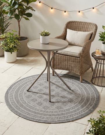 Gray Easy-Clean Lattice Indoor / Outdoor Round Rug