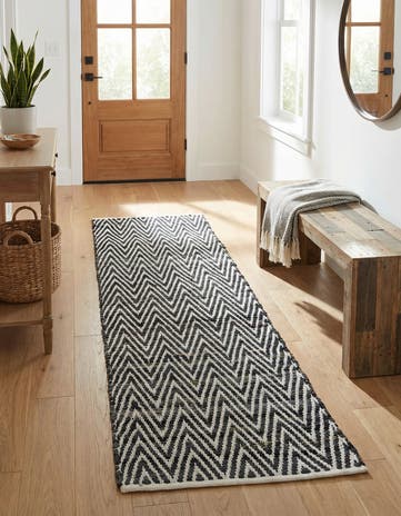 Black and White Hand Woven Chindi Chevron Runner Rug