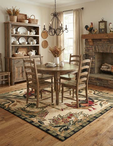 Cream Pastoral Square Rug
