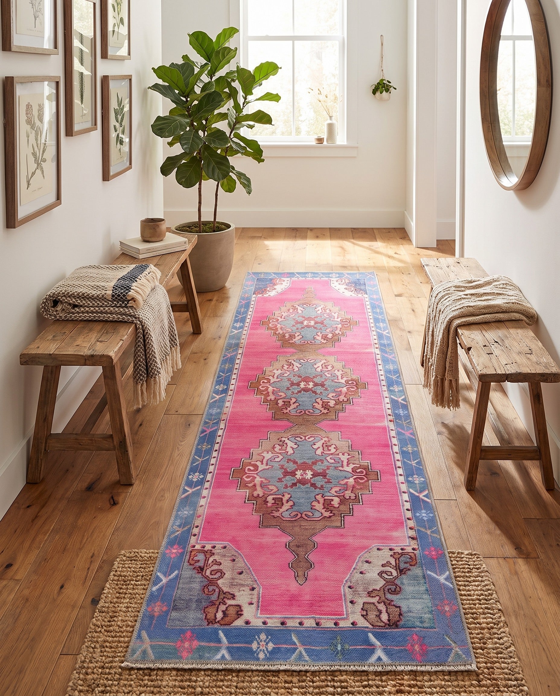 Fuchsia Washable Timeless Runner Rug
