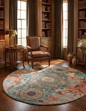 4' 9 x 4' 11 Hand Knotted Mamluk Ziegler Round Rug