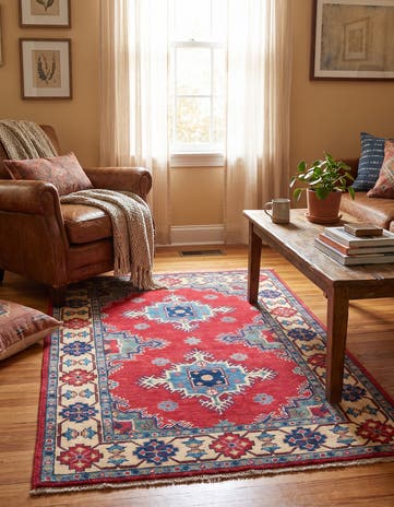 3' 4 x 4' 11 Hand Knotted Kazak Rug