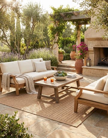 Light Brown Easy-Clean Border Indoor / Outdoor Square Rug