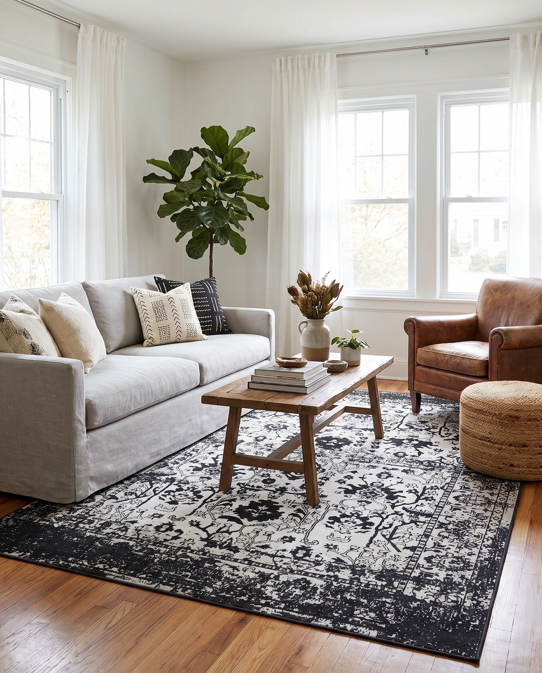 Black and White Kamala Washable Rug