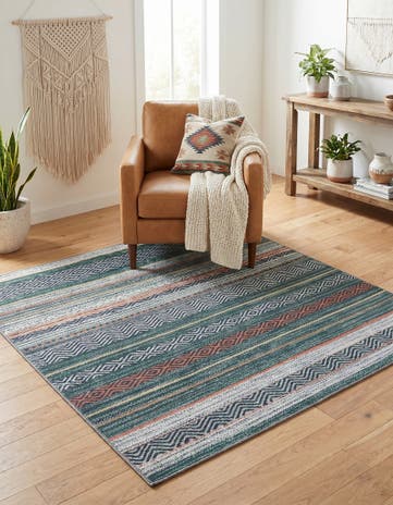 Green Washable Yara Square Rug