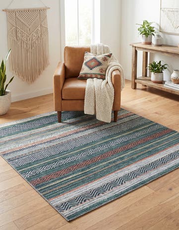Green Washable Yara Square Rug