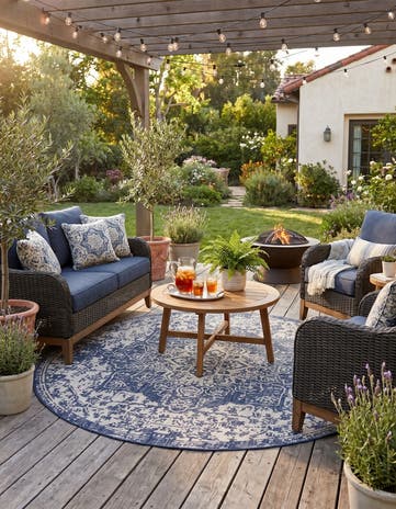 Blue Easy-Clean Jill Zarin Indoor / Outdoor Round Rug