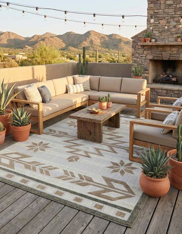 Beige Easy-Clean Modern Indoor / Outdoor Rug