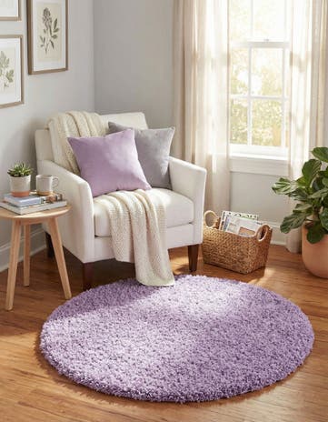 Lilac Solid Shag Round Rug
