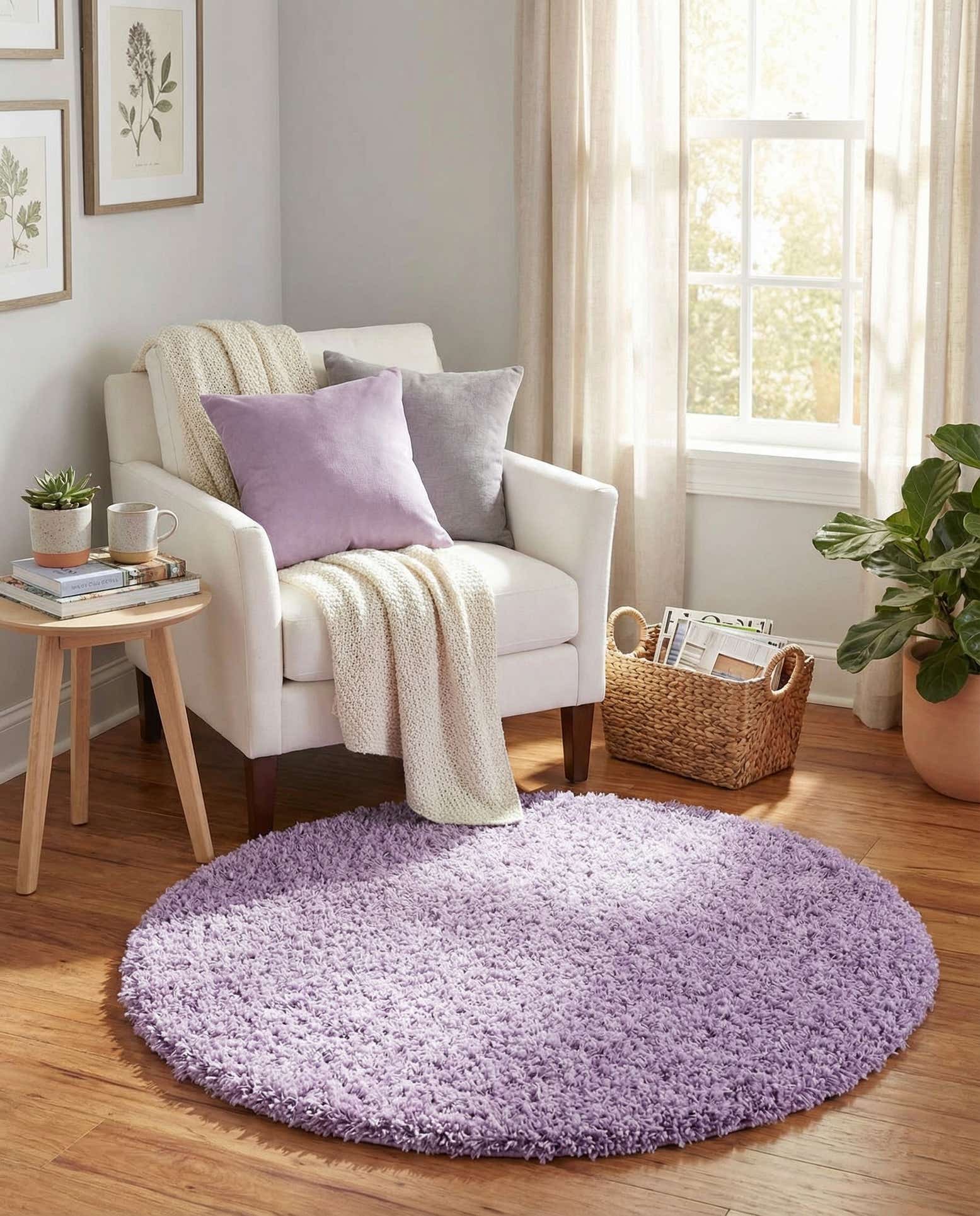 3' x 3' Solid Shag Round Rug