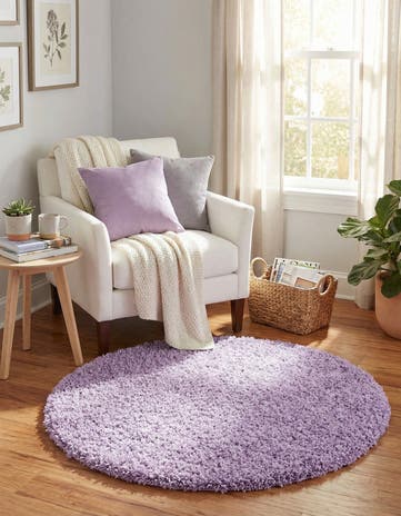 Lilac Solid Shag Round Rug