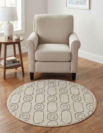White and Silver Vogue Geo Round Rug