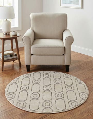 White and Silver Vogue Geo Round Rug