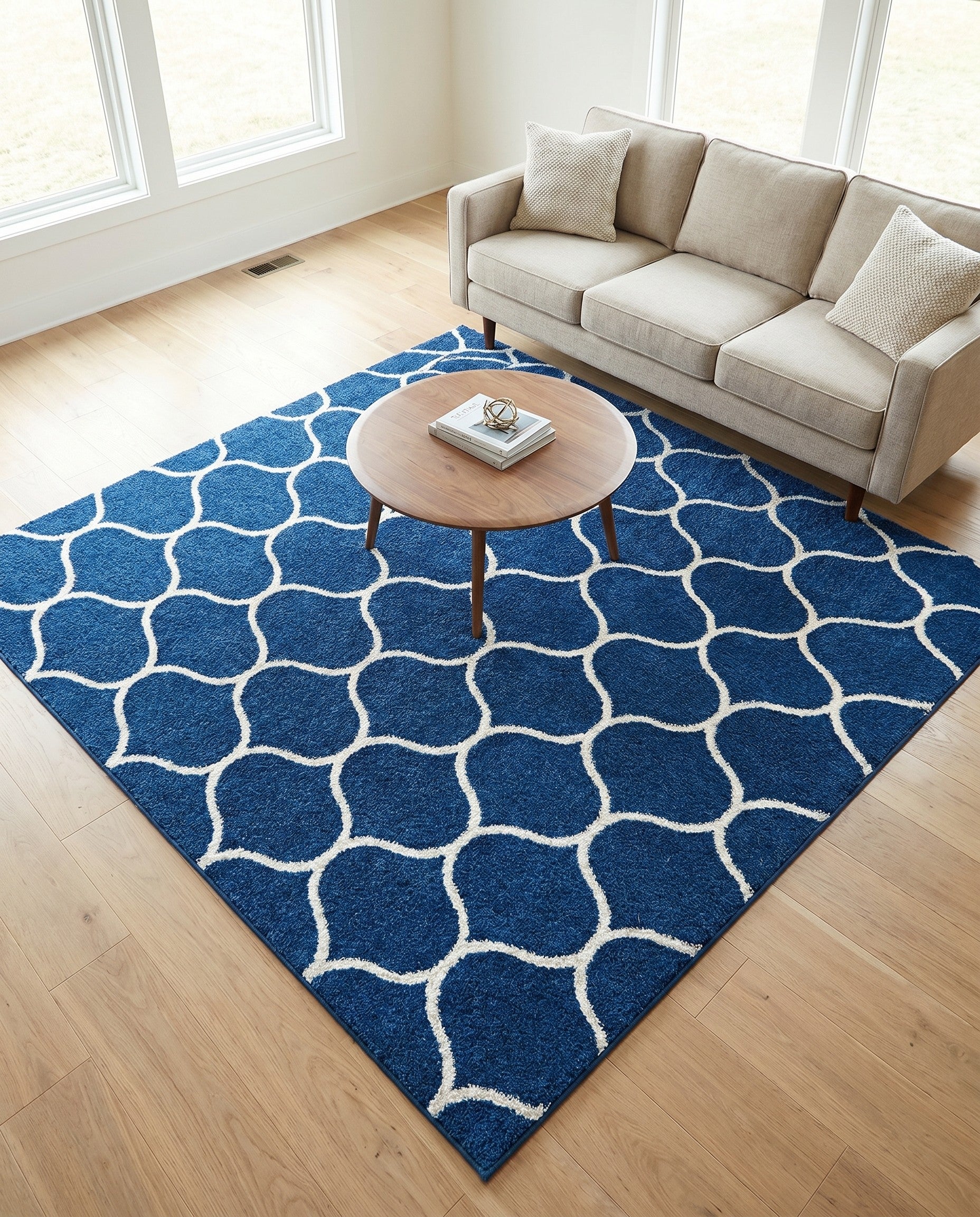 Navy Blue Trellis Frieze Square Rug