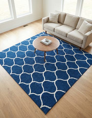 Navy Blue Lattice Frieze Square Rug
