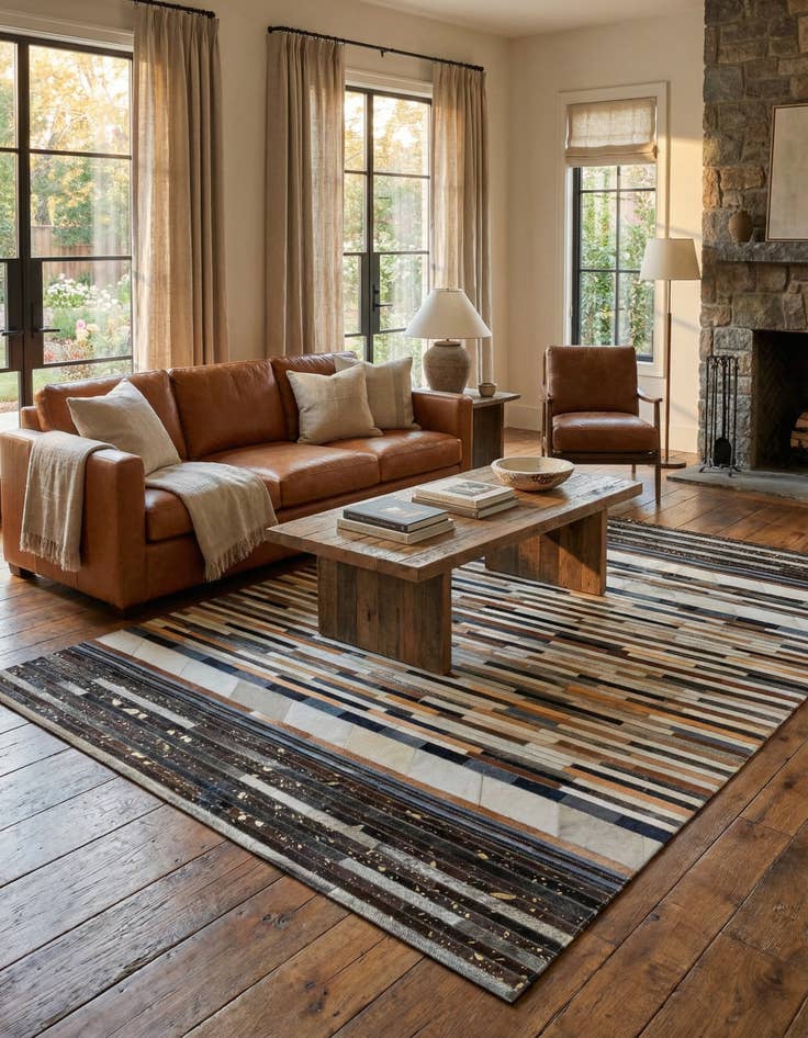 Detail image of 5' 1 x 8' Cowhide Leather Rug