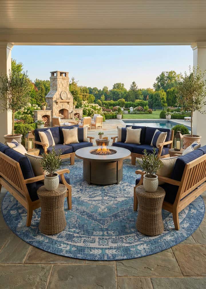 13' x 13' Easy-Clean Traditional Indoor / Outdoor Round Rug