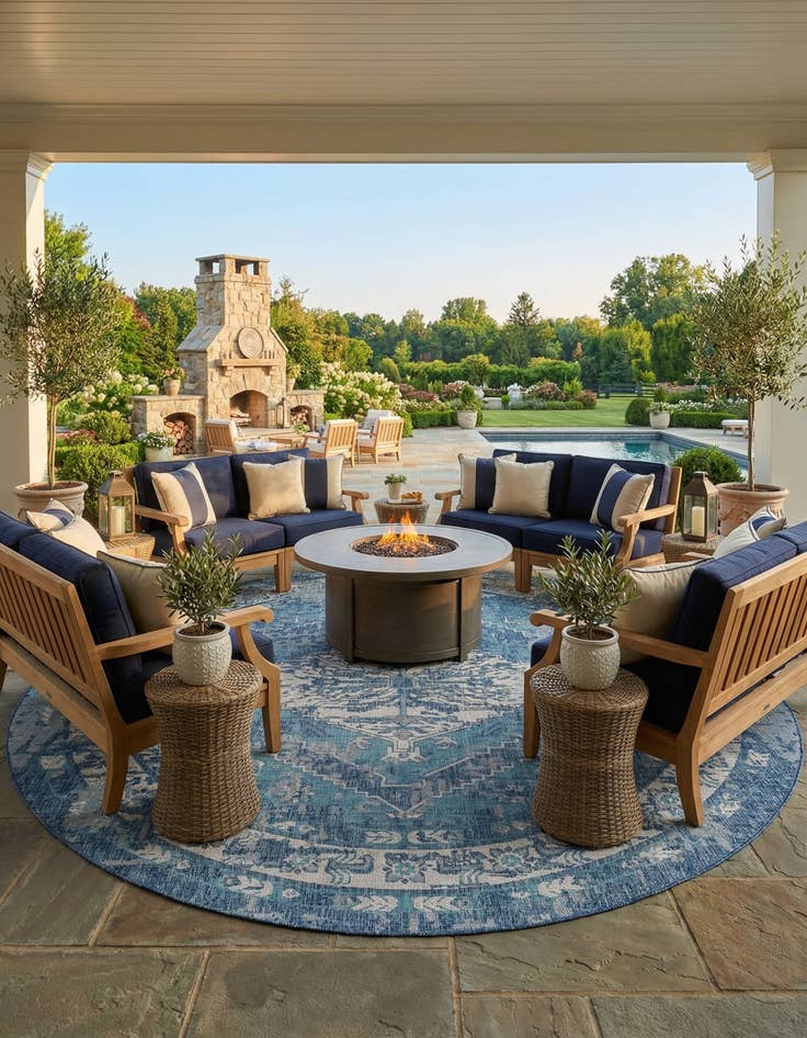 Detail image of 13' x 13' Easy-Clean Traditional Indoor / Outdoor Round Rug