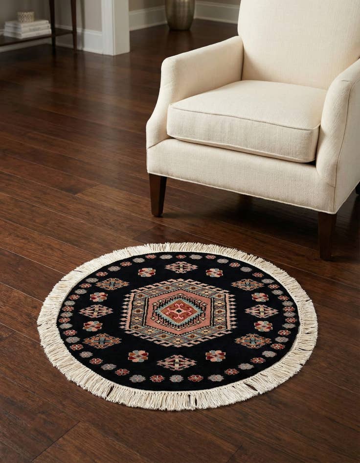 Detail image of 2' 1 x 2' 2 Hand Knotted Bokhara Oriental Wool Round Rug