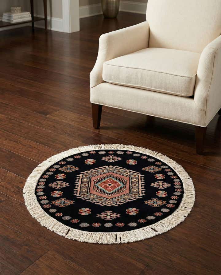 2' 1 x 2' 2 Hand Knotted Bokhara Oriental Wool Round Rug