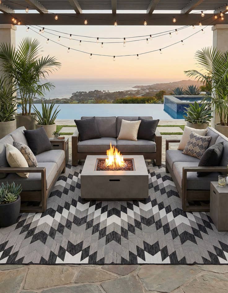Detail image of 12' x 12'  Washable Modern Indoor / Outdoor Square Rug