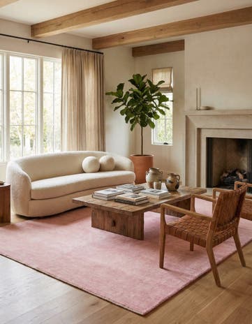 Pink Hand Knotted Solid Gabbeh Wool Rug