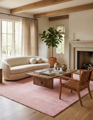 Pink Hand Knotted Solid Gabbeh Wool Rug