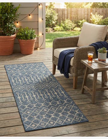 Blue Easy-Clean Lattice Indoor / Outdoor Runner Rug