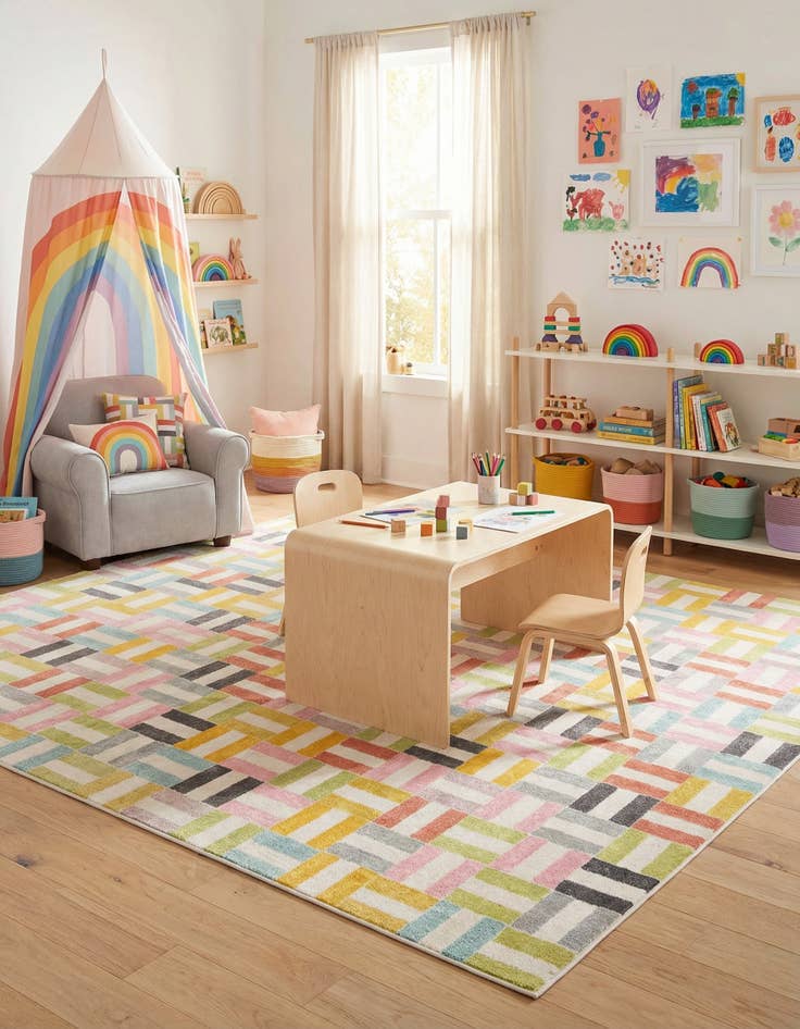 Detail image of 7' 10 x 10' Checkered Whimsy Kids Rug