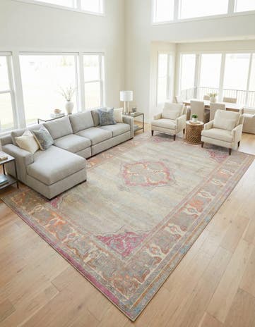 Light Blue Washable Fleur Rug