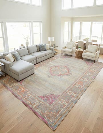 Light Blue Washable Fleur Rug