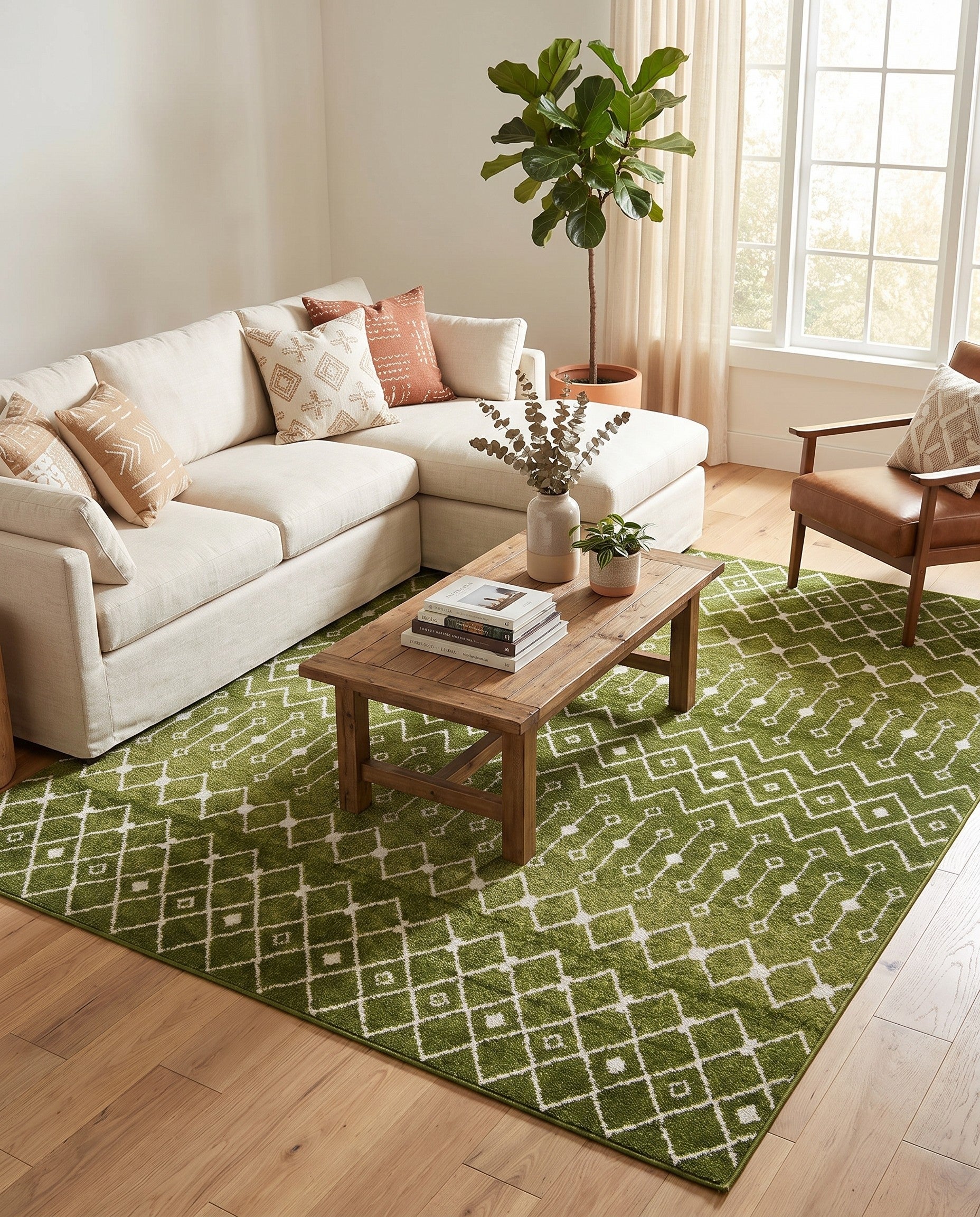 Green Moroccan Trellis Square Rug