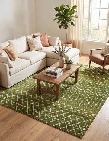 Green Moroccan Trellis Square Rug