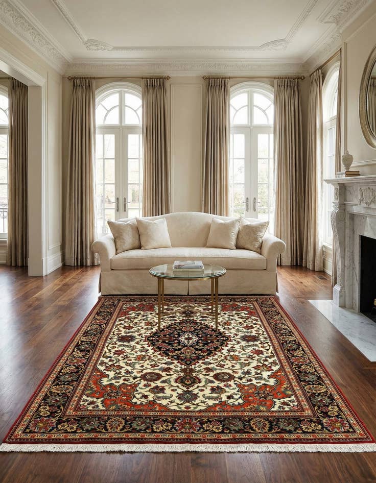 Detail image of 4' 8 x 6' 10 Hand Knotted Qom Persian Rug