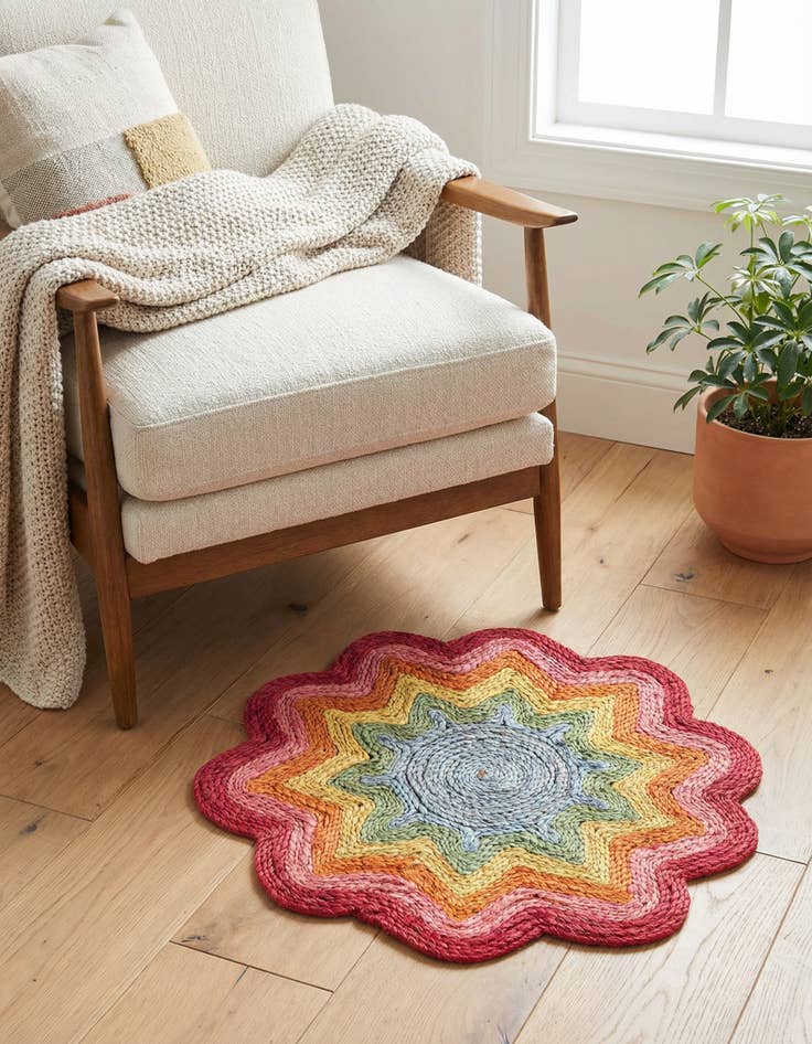 Detail image of 2' 2 x 2' 2 Hand Braided Happy Rugs Jawbreaker Poppy Round