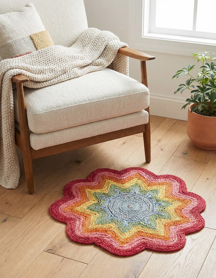 2' 2 x 2' 2 Hand Braided Happy Rugs Jawbreaker P...