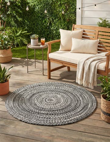 Black and White Easy-Clean Eco Verse Washable Indoor / Outdoor Round Rug