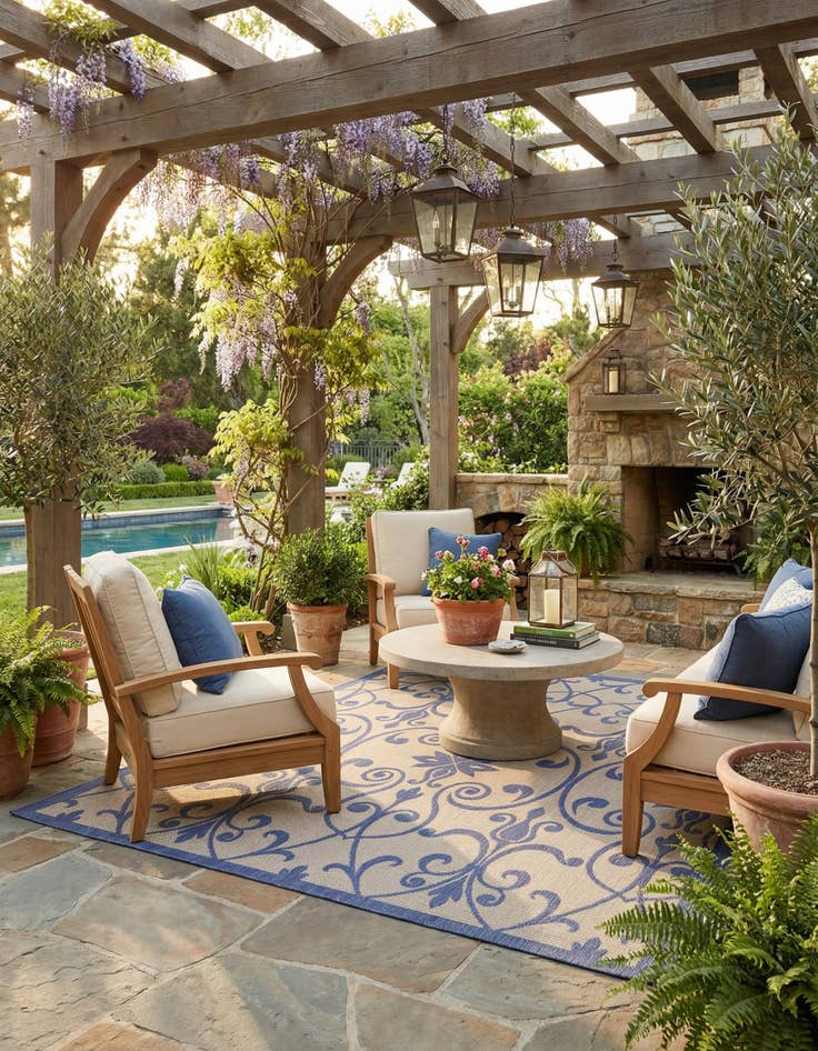 Detail image of 6' x 6' Washable Botanical Indoor / Outdoor Square Rug