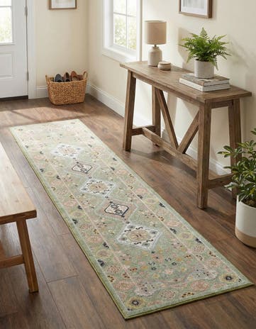 Light Green Kamala Washable Runner Rug