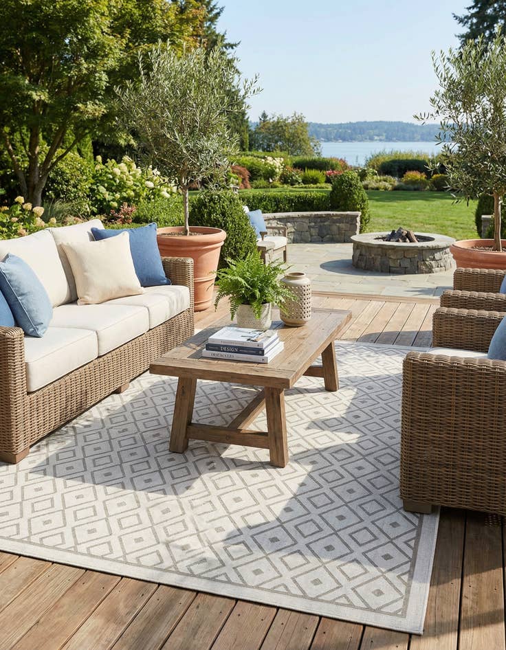 Detail image of 7' 10 x 10' Easy-Clean Trellis Indoor / Outdoor Rug